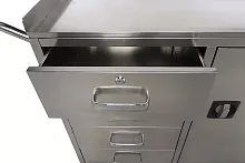 Столик анестезиолога с 4 выдвижными ящиками, столешница закаленное стекло