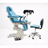 Кресло гинекологическое электроприводное в комплекте со стулом врача, синее