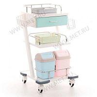 МЕТ Столик-тележка медицинский трёхполочный с выдвижным ящиком и набором аксессуаров